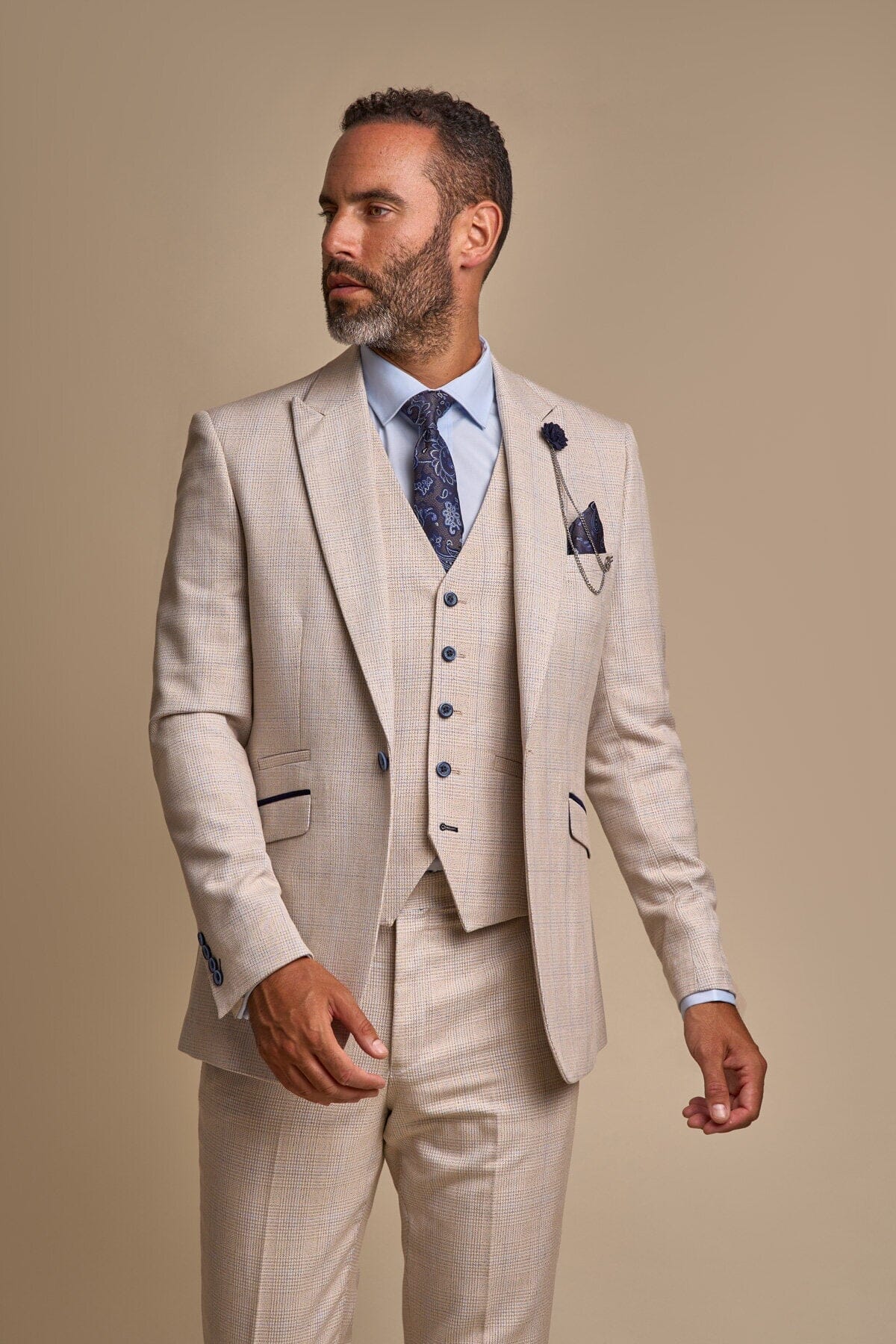 Caridi Beige 3 Piece Wedding Suit - Suits - 