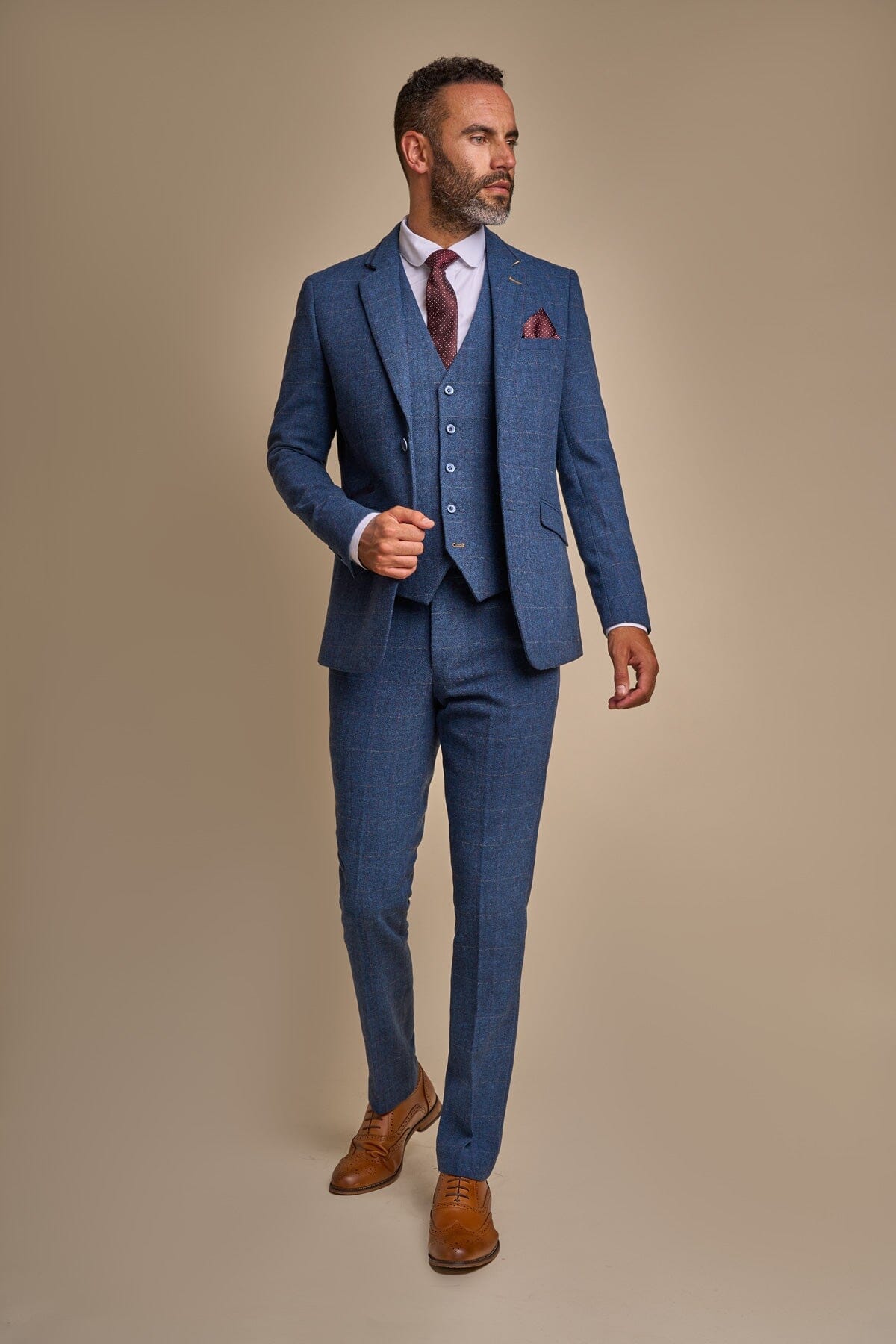 Carnegi Navy Tweed 3 Piece Wedding Suit - Suits - 