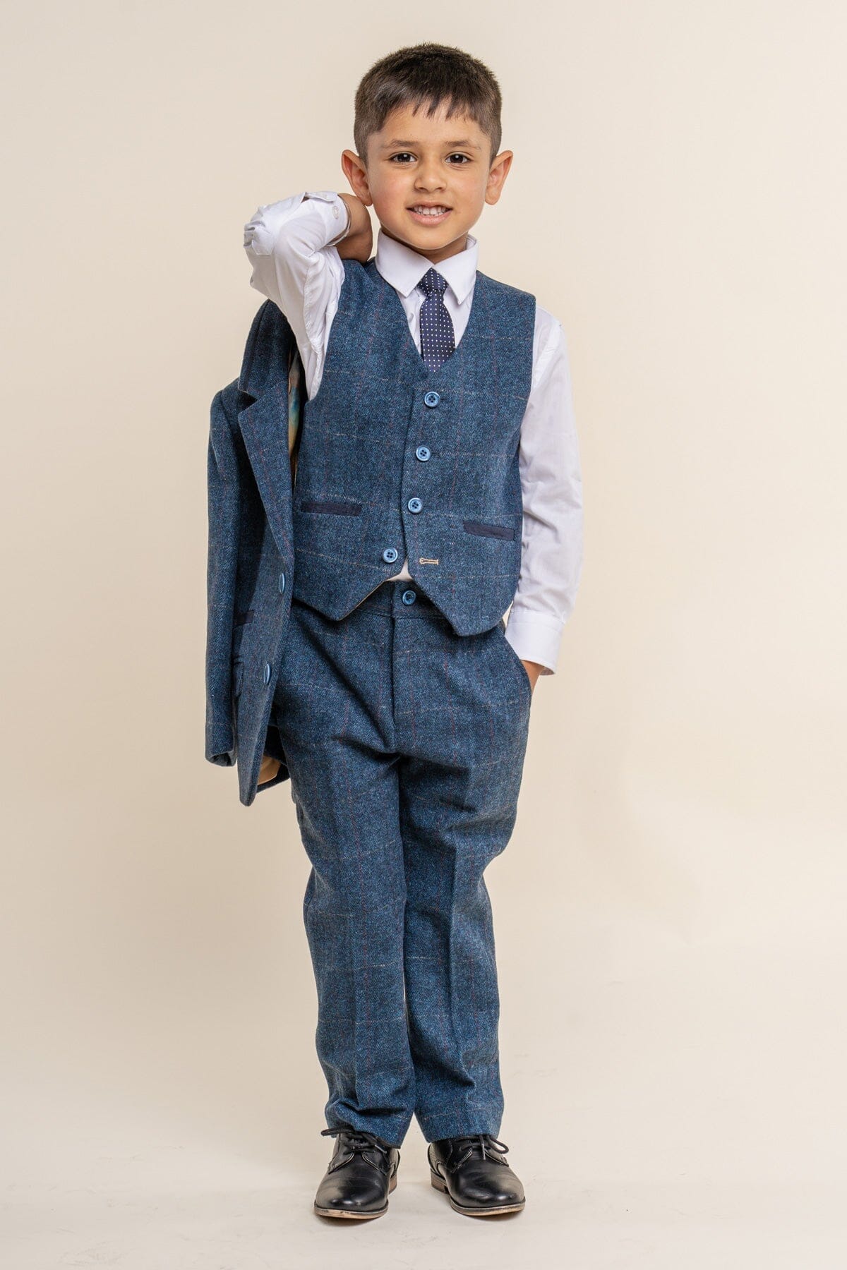 Carnegi Navy Tweed Boys 3 Piece Suit - Childrenswear - 