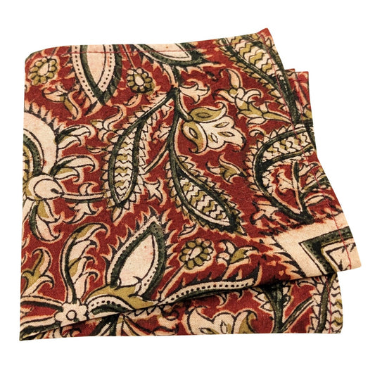 Claret Hand-Printed Cotton Pocket Square - Handkerchiefs - 