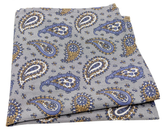 Clearance - Blue & Gold Paisley Cotton Pocket Square - Pocket Square - 