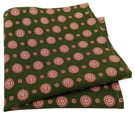 Clearance - Green Medallions Cotton Pocket Square - Pocket Square - 