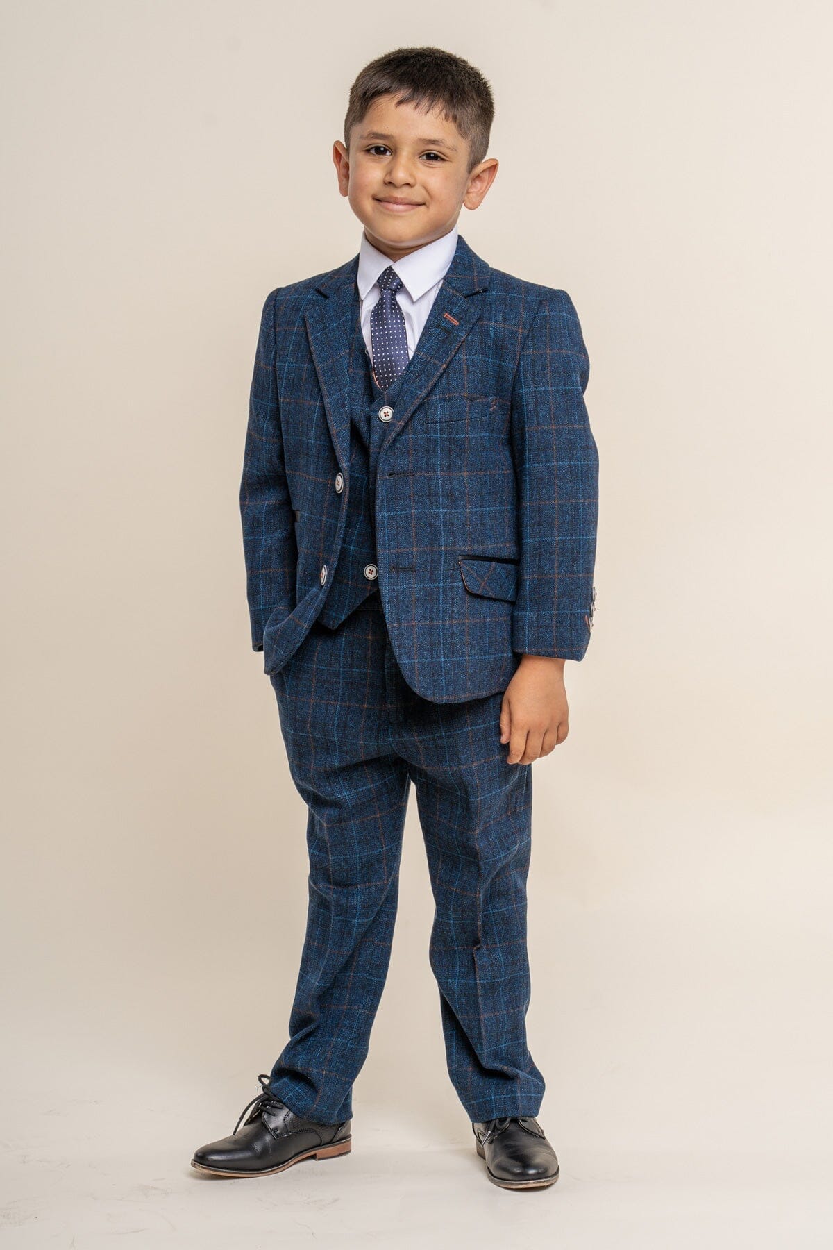 Cody Blue Check Boys 3 Piece Suit - Childrenswear - 1 