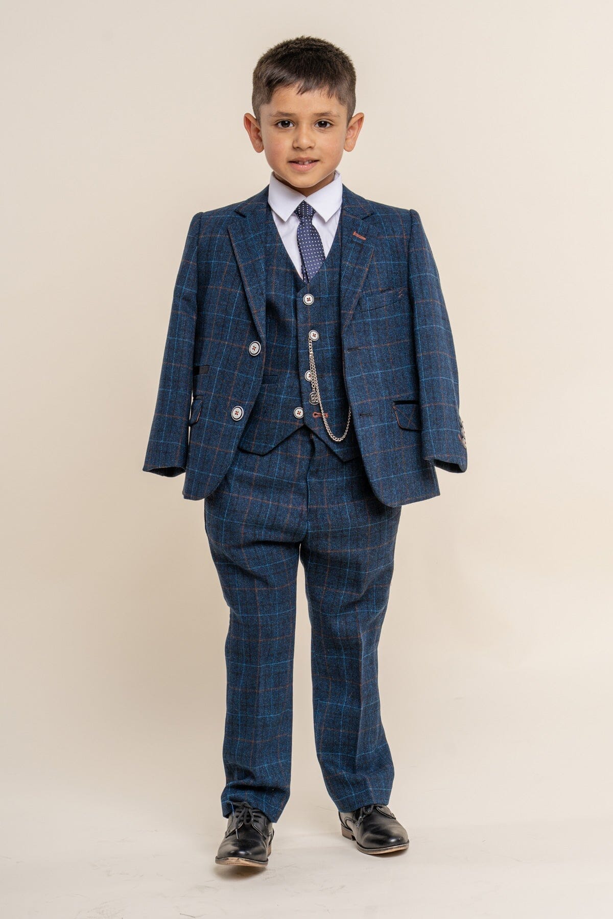 Cody Blue Check Boys 3 Piece Suit - Childrenswear - 