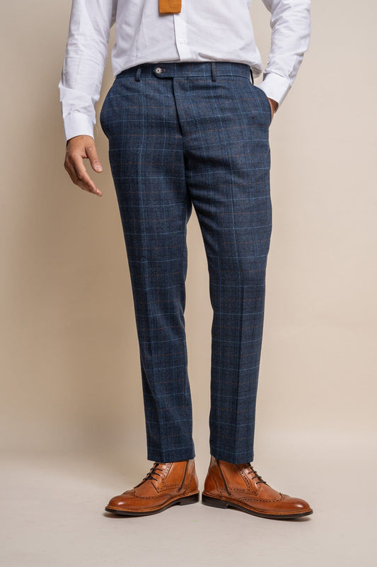 Cody Blue Check Trousers - Trousers - 28R 