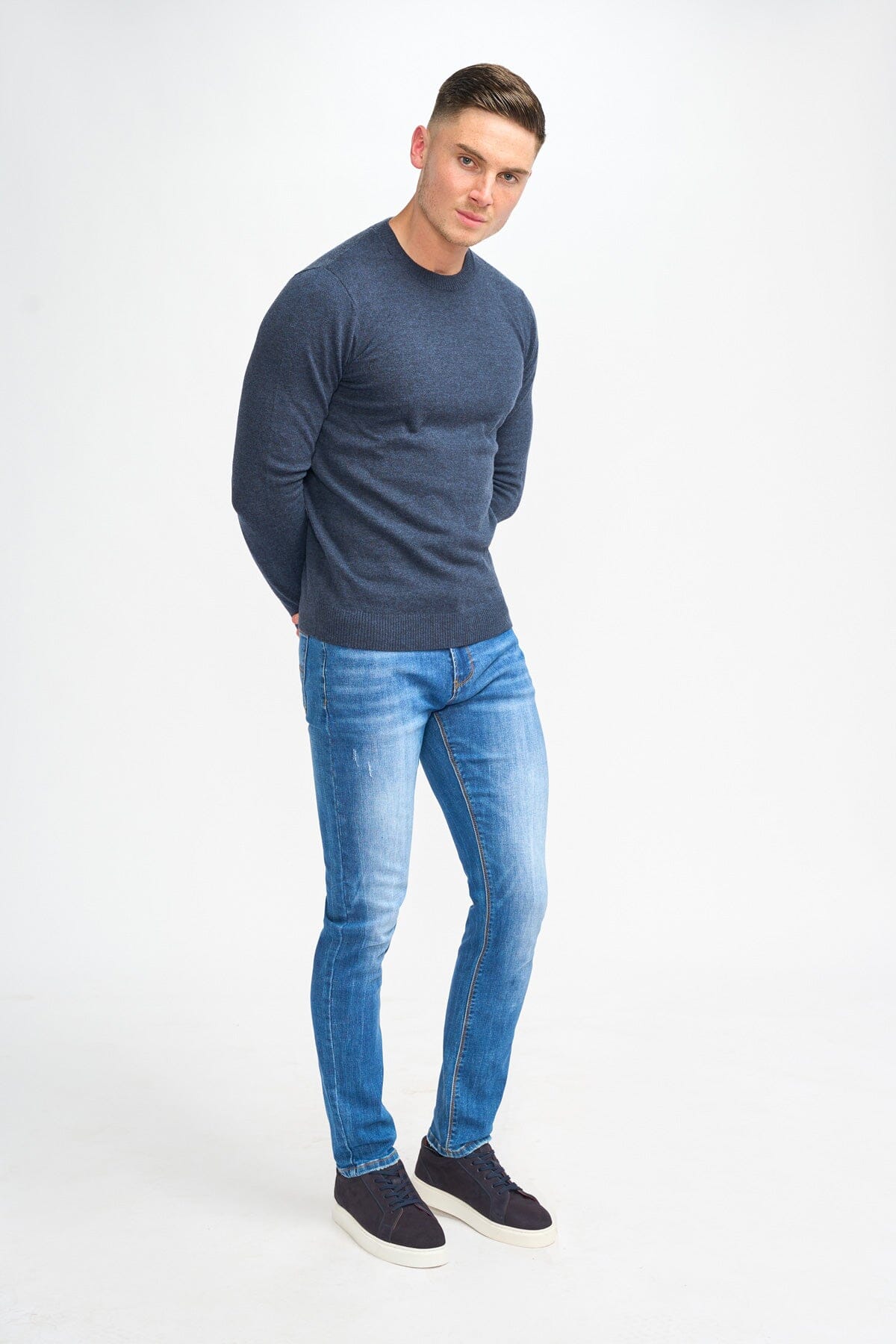 Connall Navy Wool Crewneck Jumper - Jumpers - 