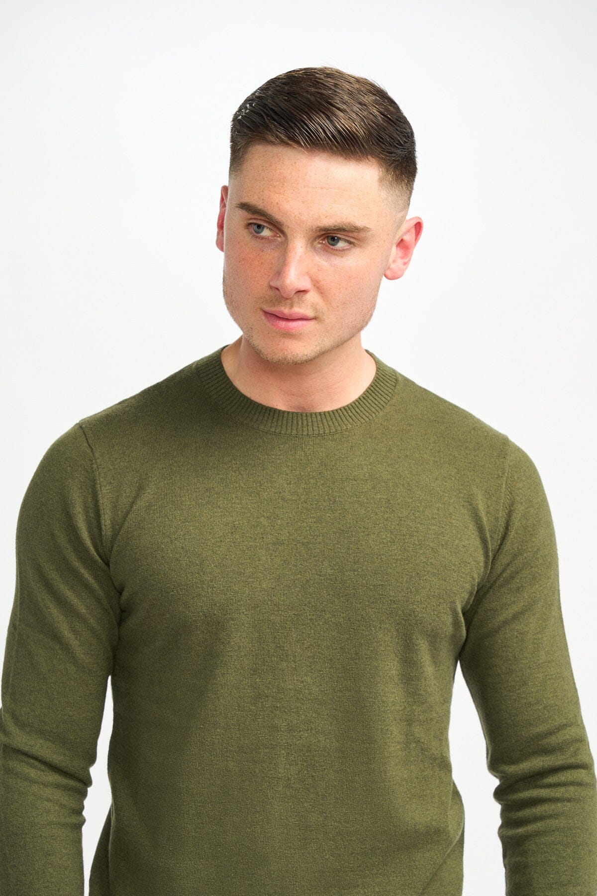 Connall Olive Wool Crewneck Jumper - Jumpers - 