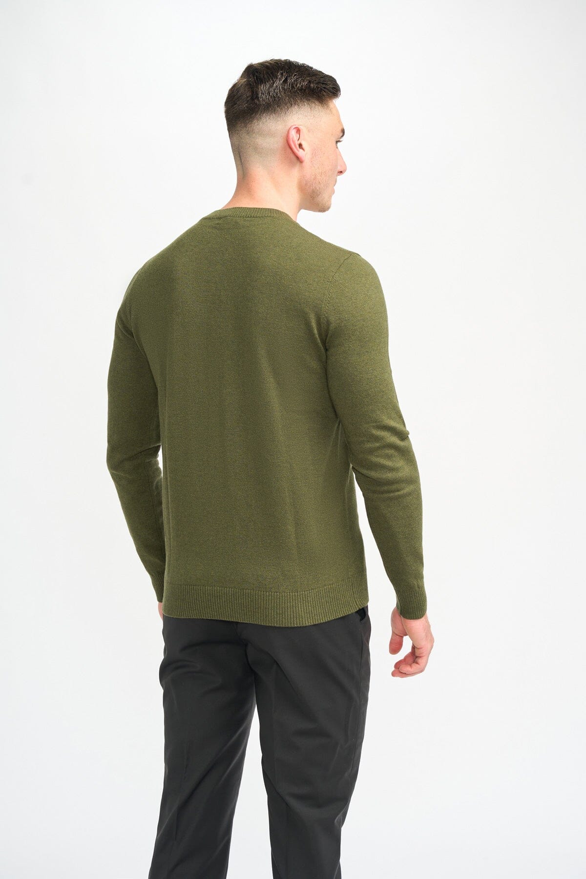 Connall Olive Wool Crewneck Jumper - Jumpers - 