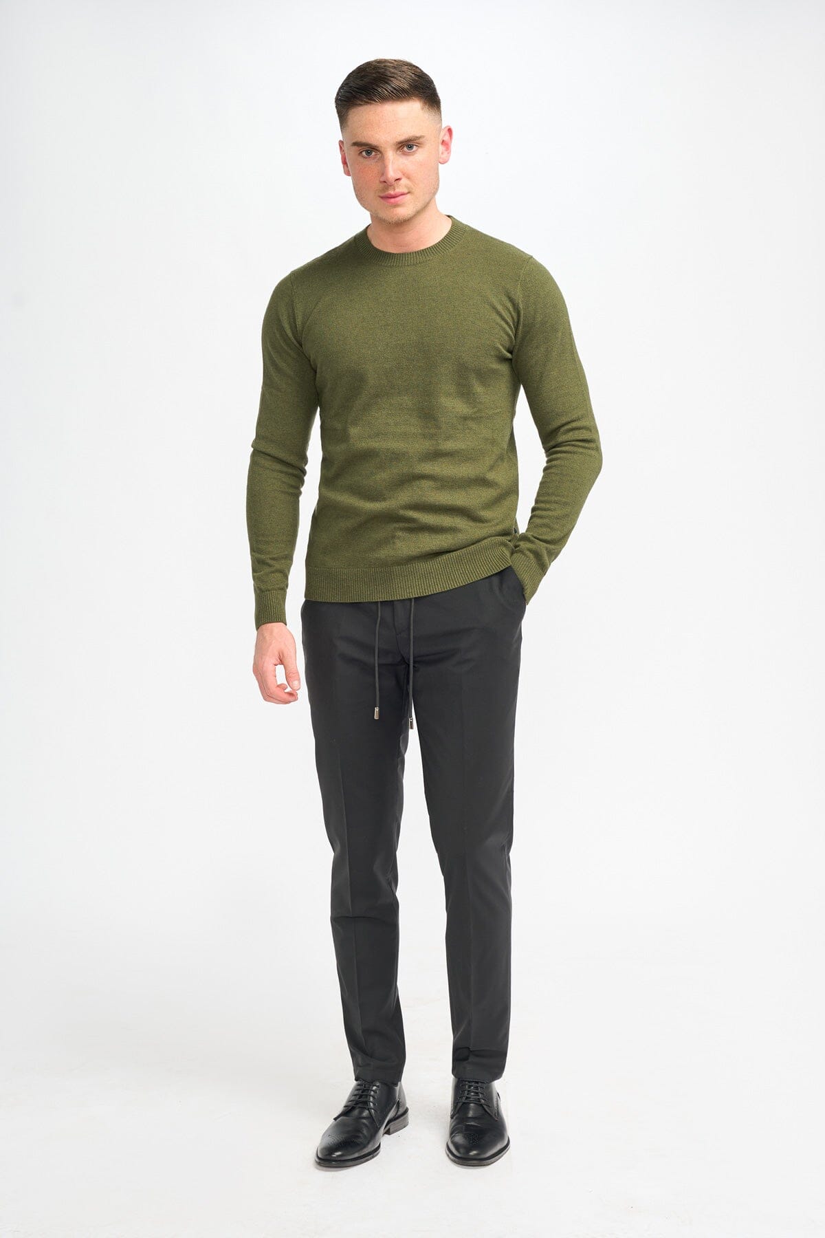 Connall Olive Wool Crewneck Jumper - Jumpers - 