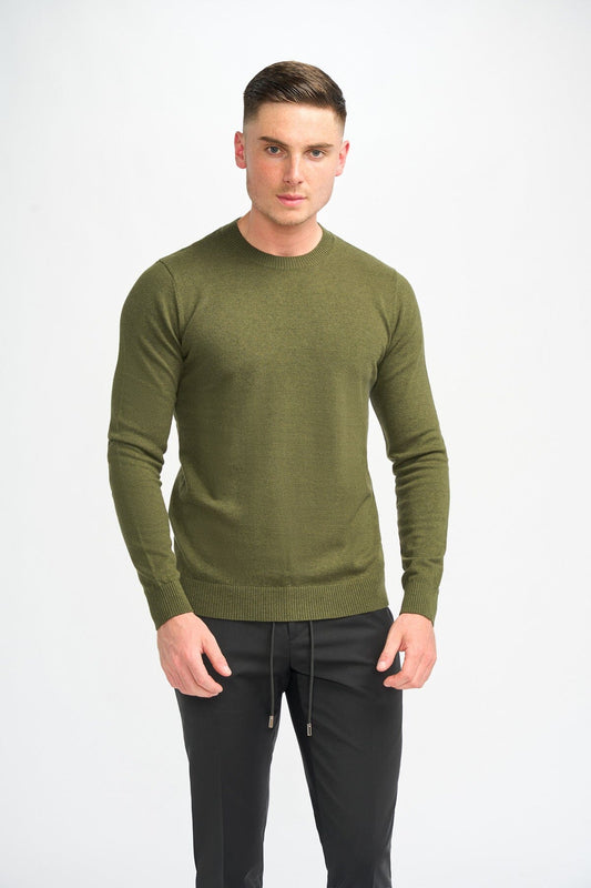 Connall Olive Wool Crewneck Jumper - Jumpers - S 