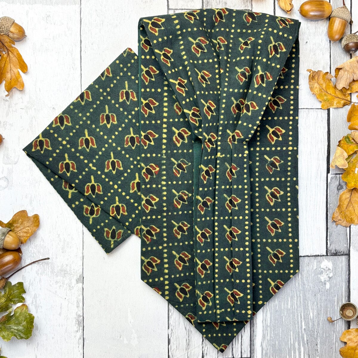 Dark Green Tiles Hand-Printed Cotton Cravat - Cravats - 