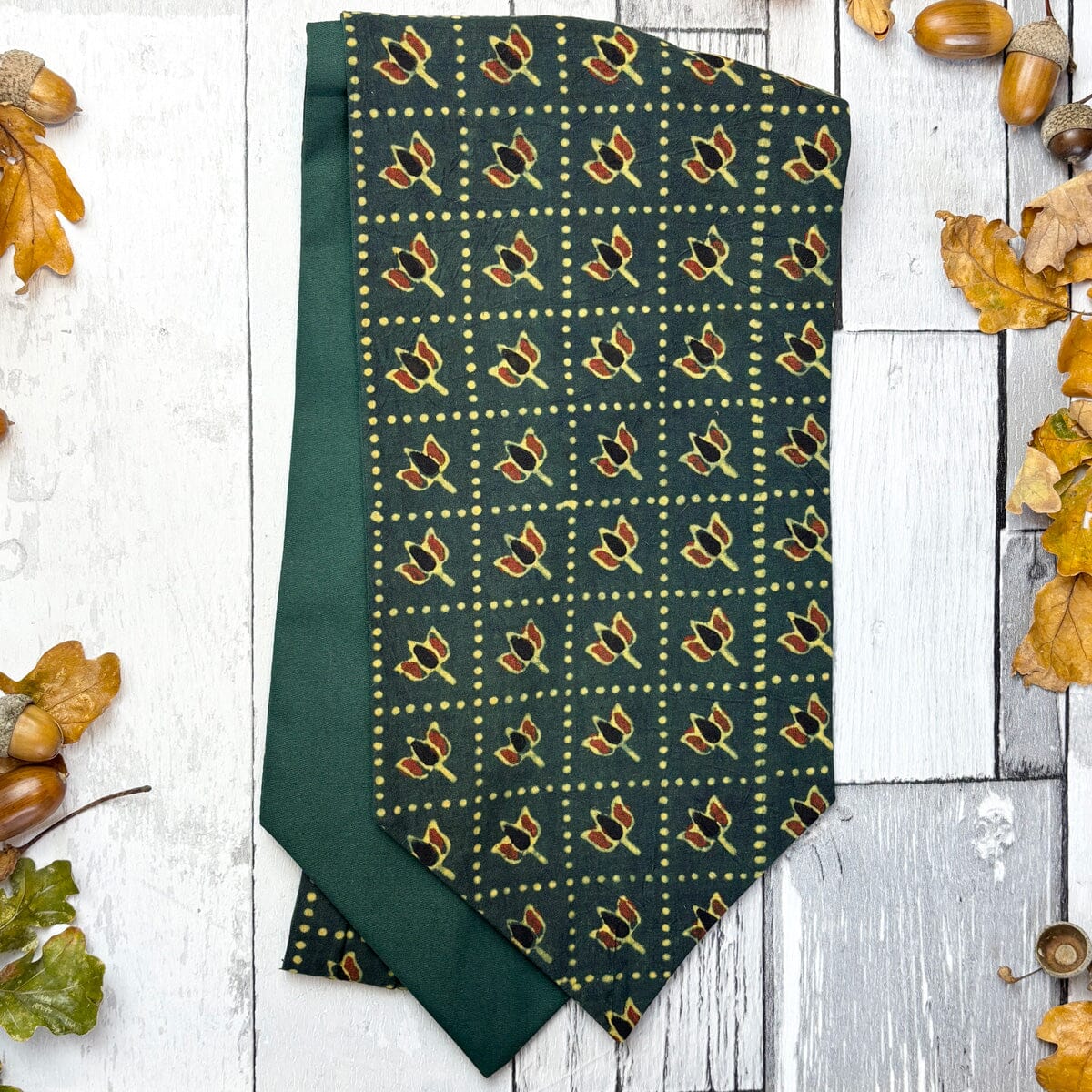Dark Green Tiles Hand-Printed Cotton Cravat - Cravats - 