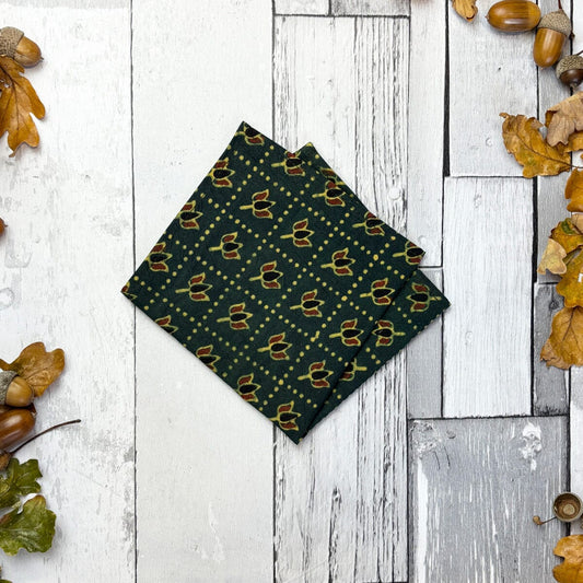 Dark Green Tiles Hand-Printed Cotton Pocket Square - Handkerchiefs - 