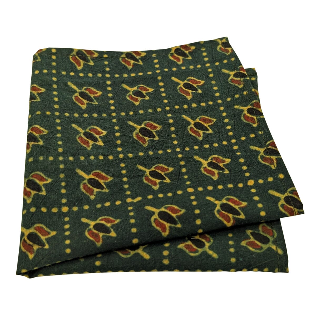 Dark Green Tiles Hand-Printed Cotton Pocket Square - Handkerchiefs - 