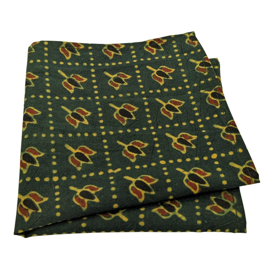 Dark Green Tiles Hand-Printed Cotton Pocket Square - Handkerchiefs - 