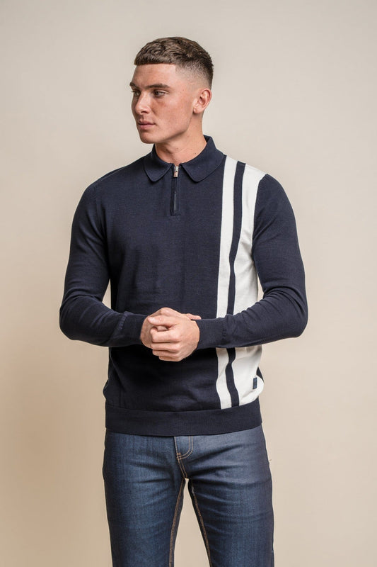 Diablo Navy Quarter Zip Jumper - Jumpers - S - THREADPEPPER