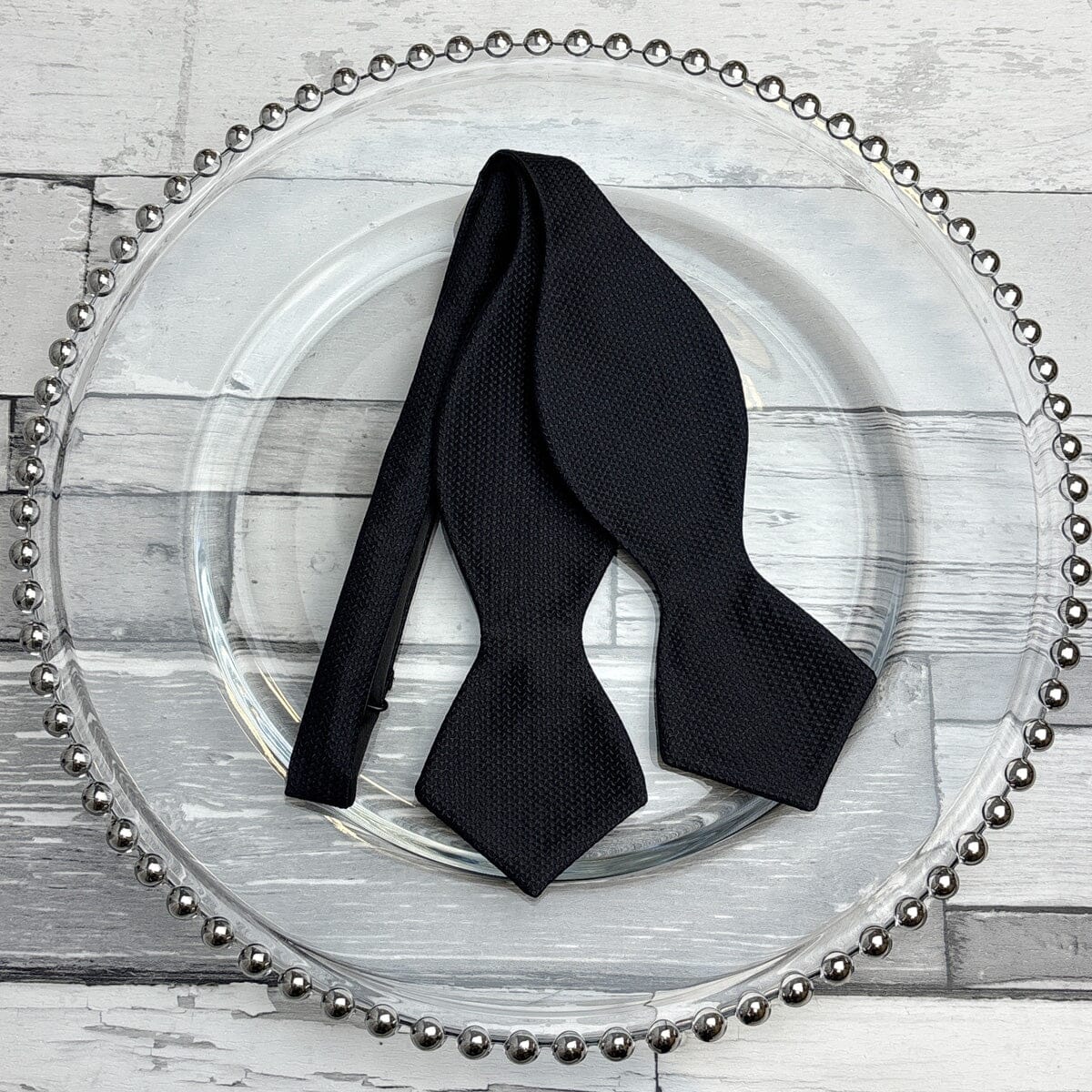 Diamond Point Black Barathea Bow Tie - Formalwear - 
