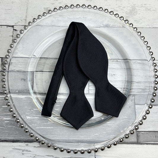 Diamond Point Black Barathea Bow Tie - Formalwear - 