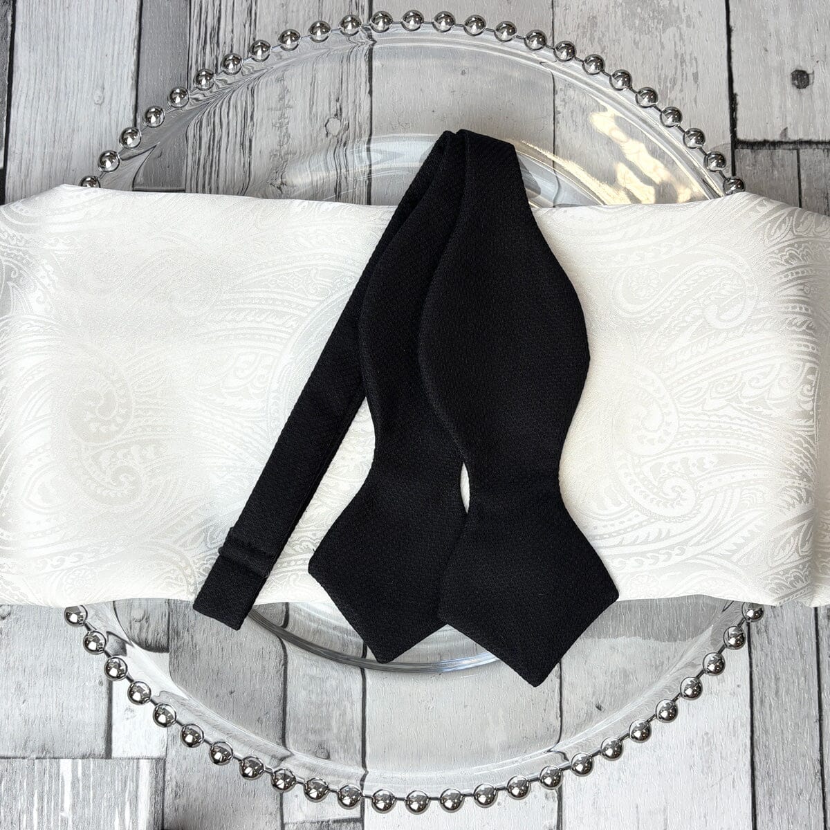 Diamond Point Black Marcella Bow Tie - Formalwear - 