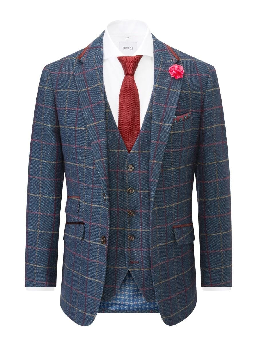 Doyle Navy Check 3 Piece Suit - Suits - 