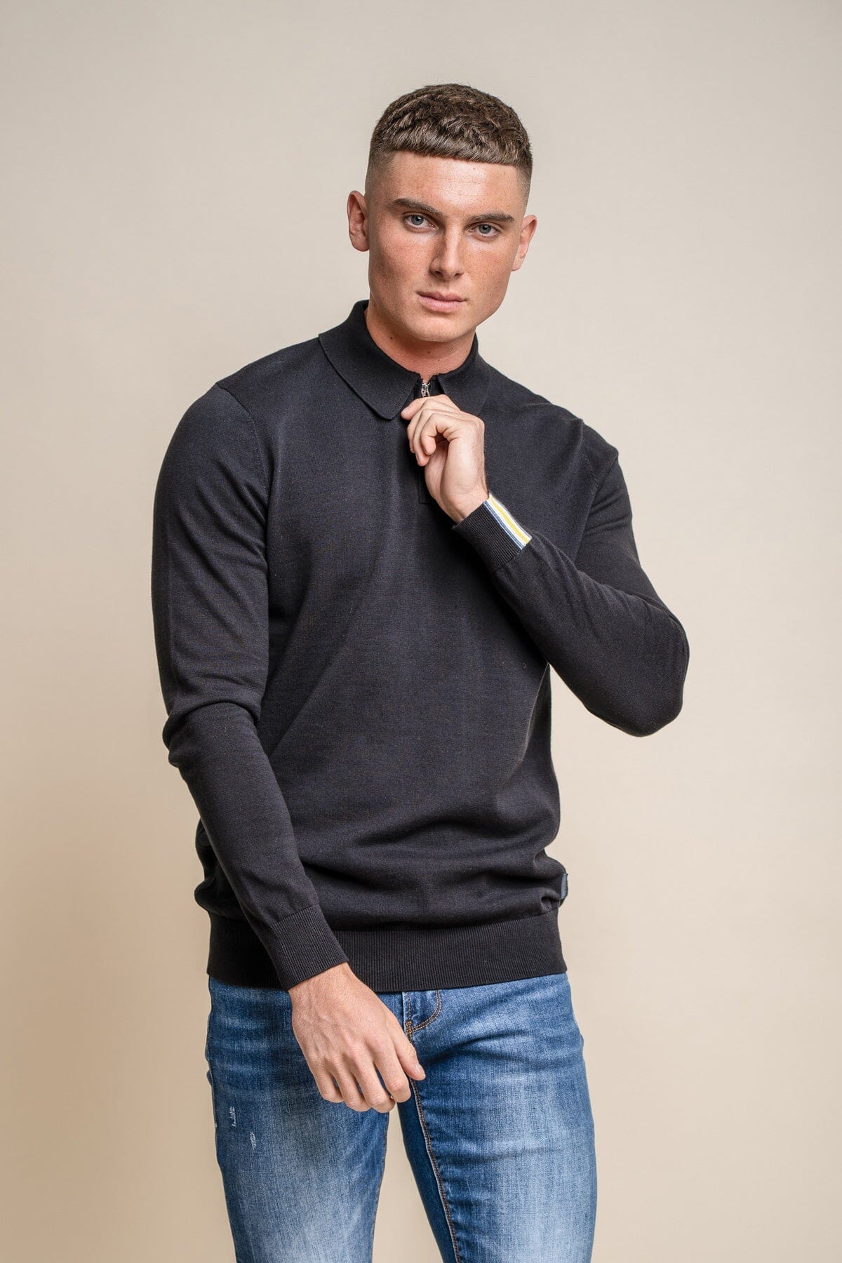 Falcao Black Quarter Zip Jumper - Jumpers - S - THREADPEPPER
