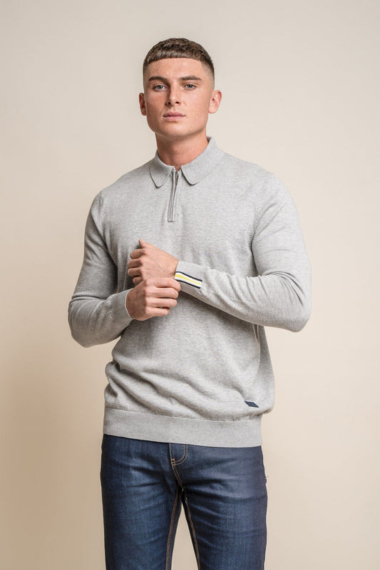 Falcao Grey Quarter Zip Jumper - Jumpers - - THREADPEPPER