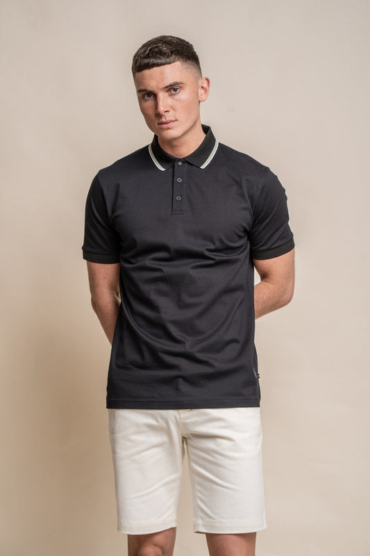 Finlay Black Cotton Polo Shirt - Polo Shirts - S 