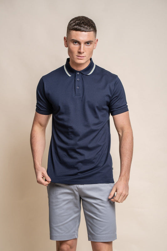 Finlay Navy Cotton Polo Shirt - Polo Shirts - S 