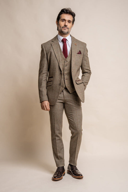 Gaston Sage Tweed 3 Piece Wedding Suit - Suits - 