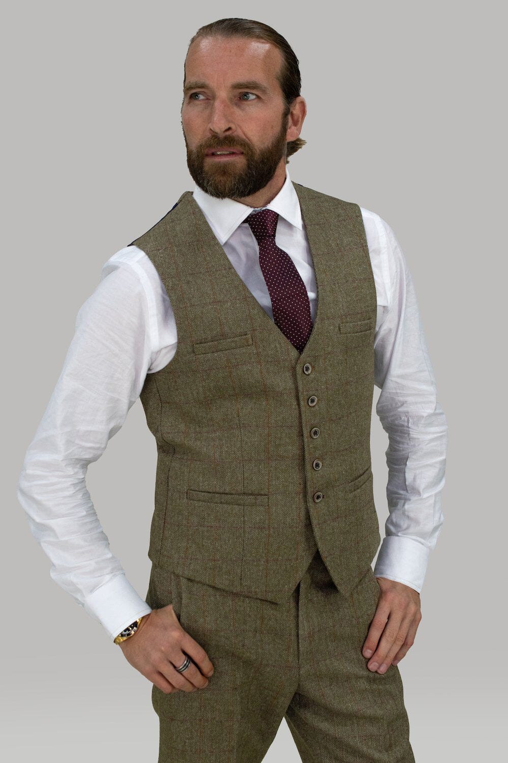 Gaston Sage Tweed 3 Piece Wedding Suit - Suits - 