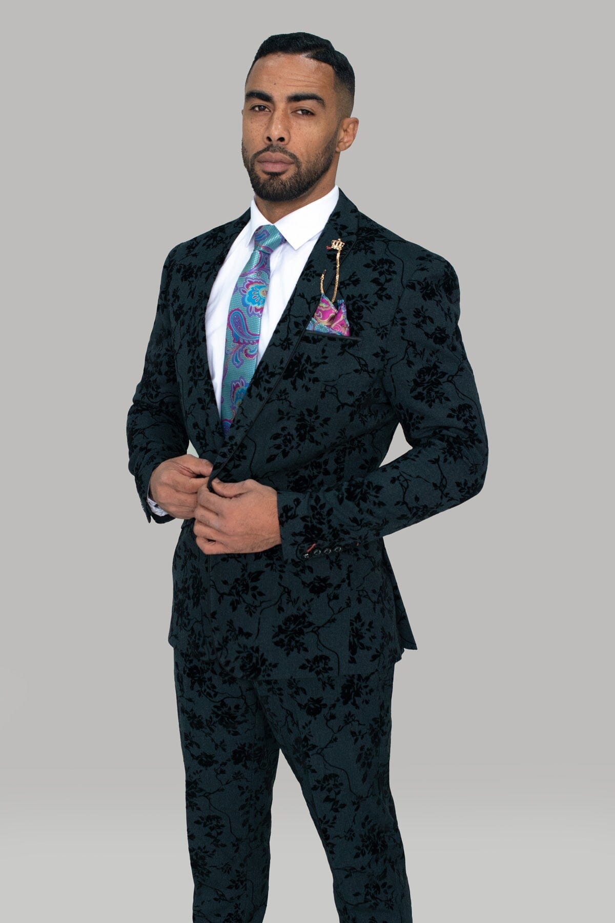 Georgi Black Floral 2 Piece Suit - Suits - 