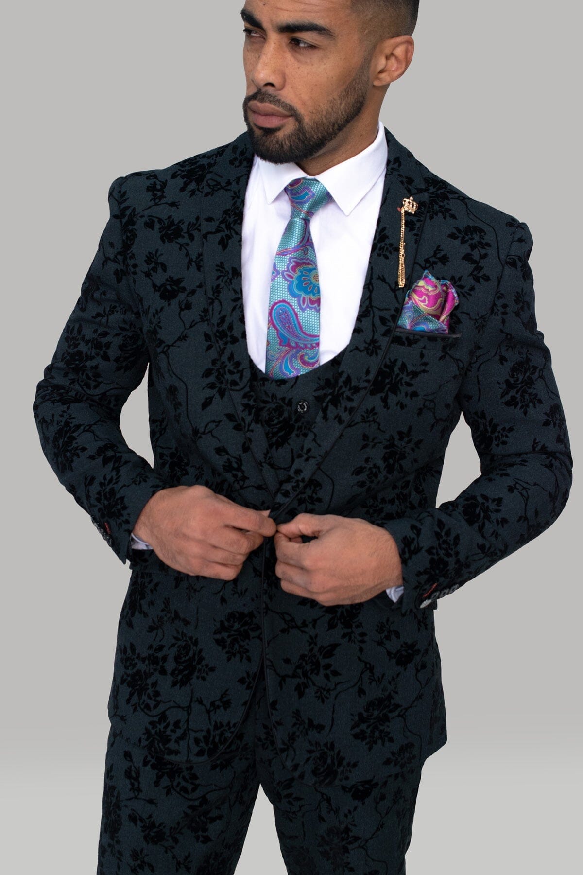 Georgi Black Floral 3 Piece Suit - Suits - 