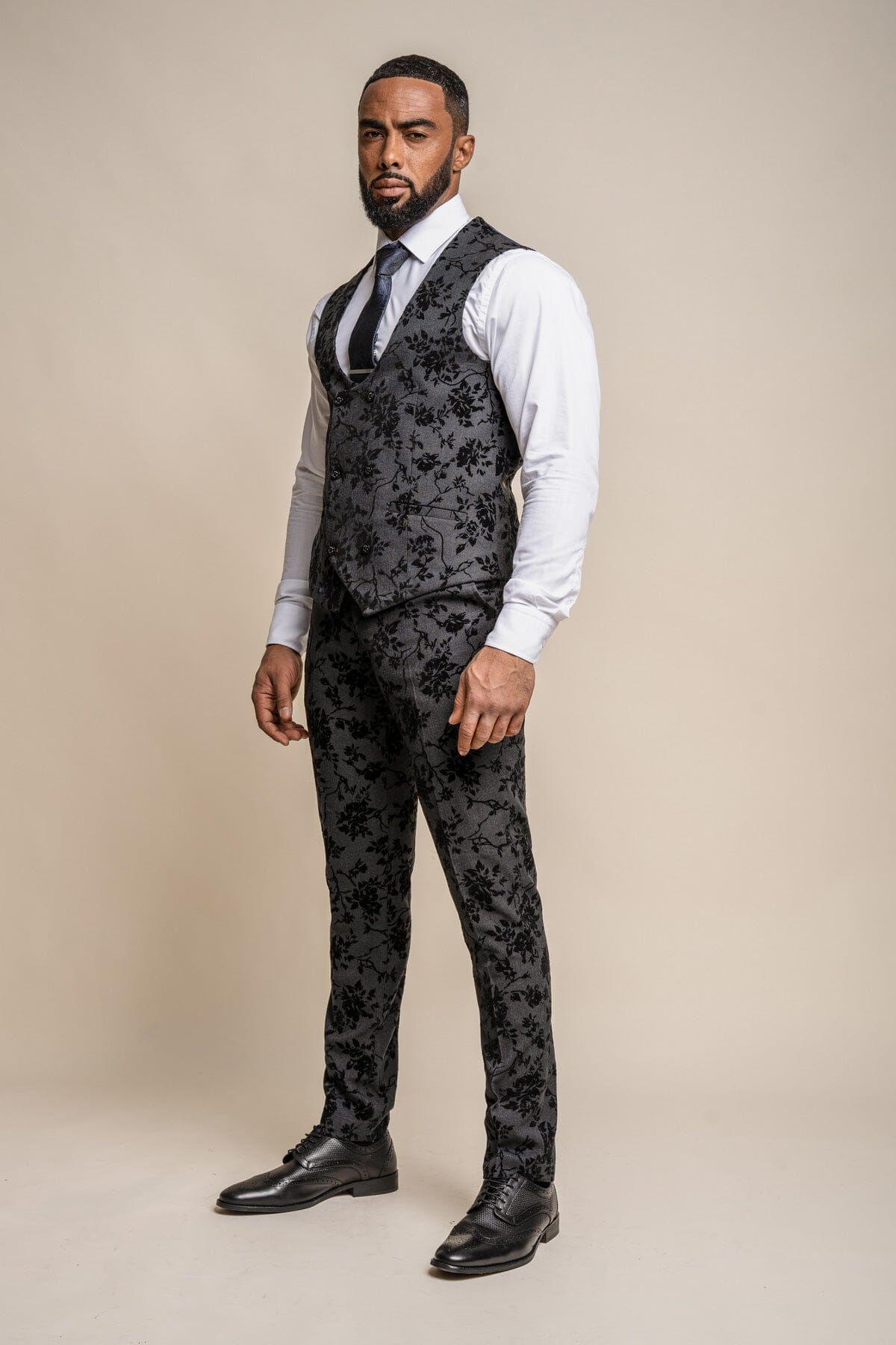 Georgi Black Floral 3 Piece Suit - Suits - 