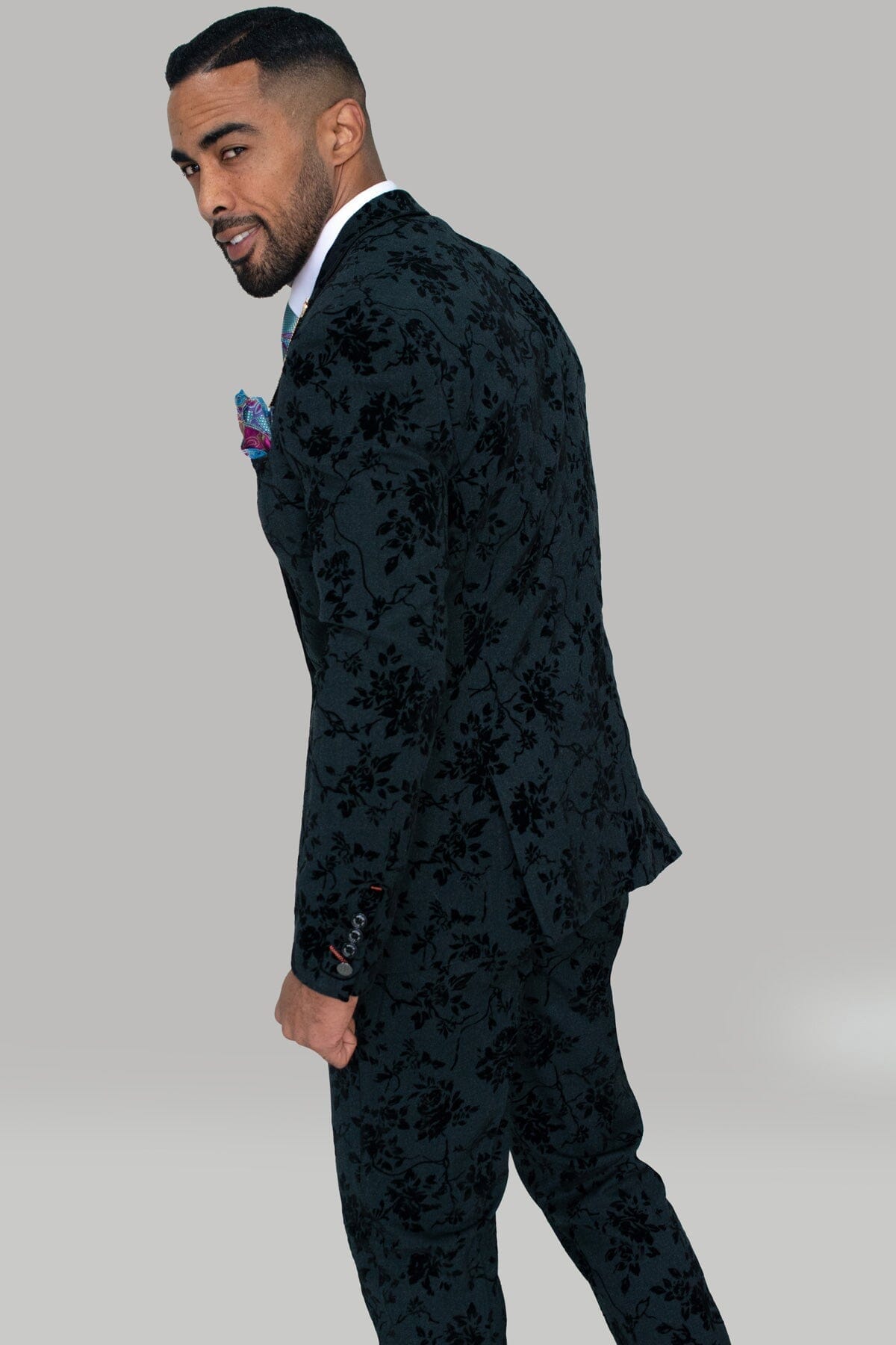 Georgi Black Floral 3 Piece Suit - Suits - 
