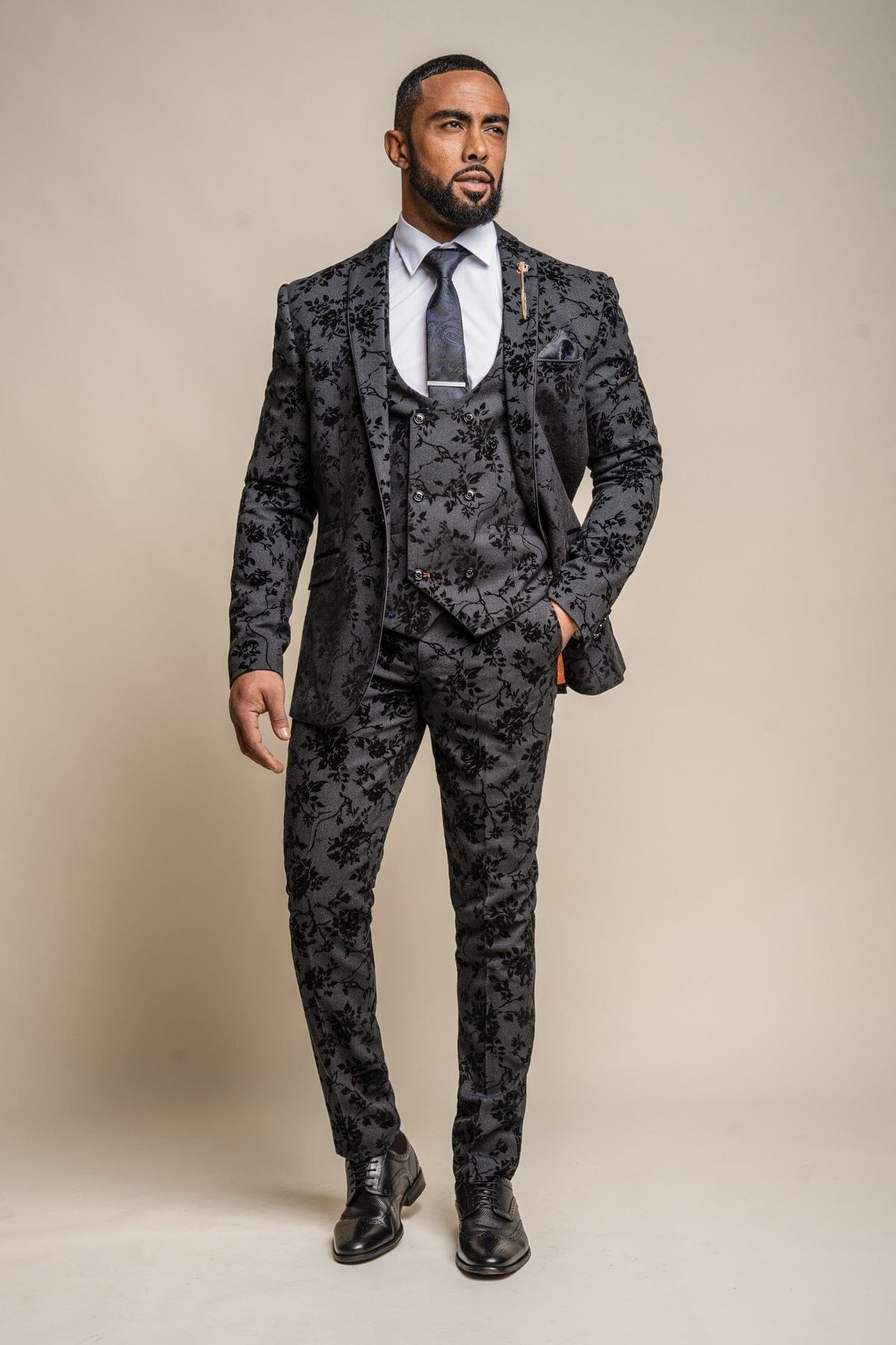 Georgi Black Floral 3 Piece Suit - Suits - 
