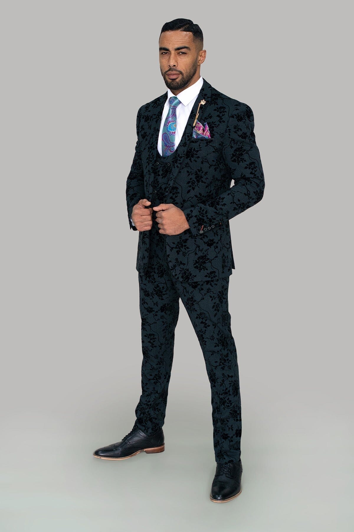 Georgi Black Floral 3 Piece Suit - Suits - 