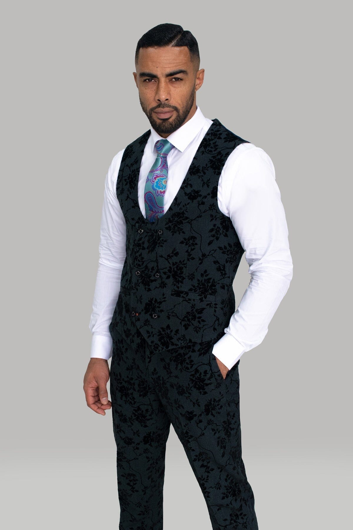 Georgi Black Floral 3 Piece Suit - Suits - 