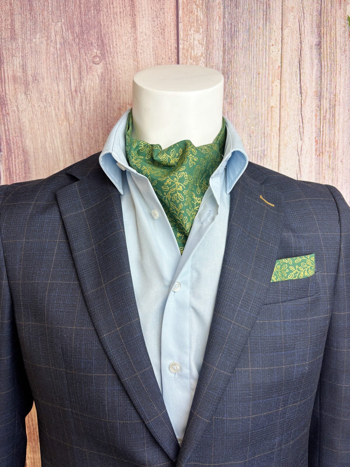 Green & Gold Holly Berries Cravat - Cravats - 