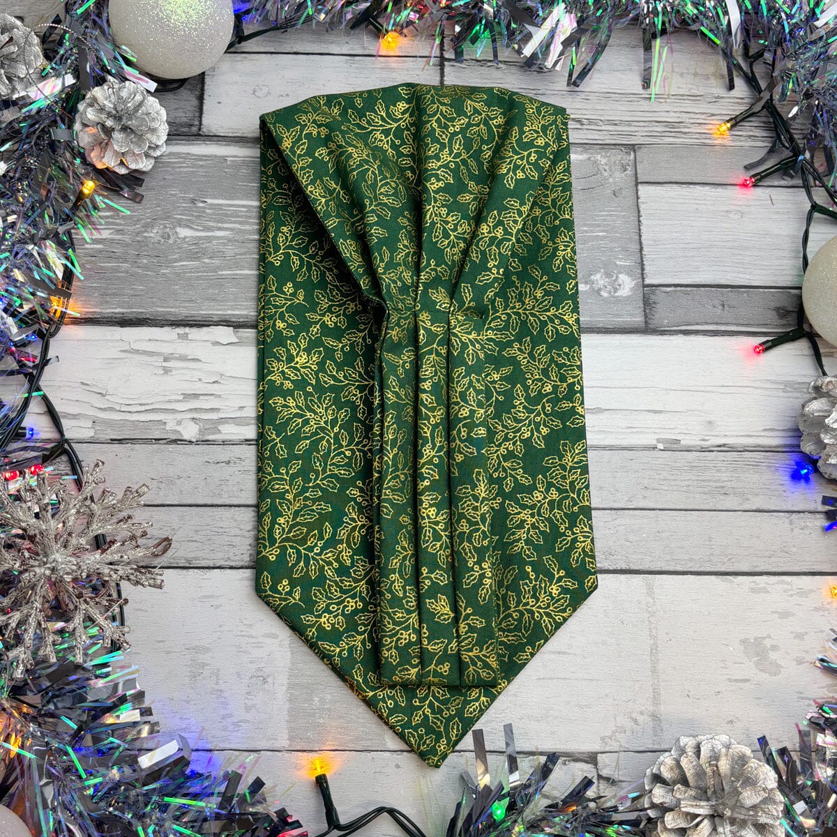Green & Gold Holly Berries Cravat - Cravats - 