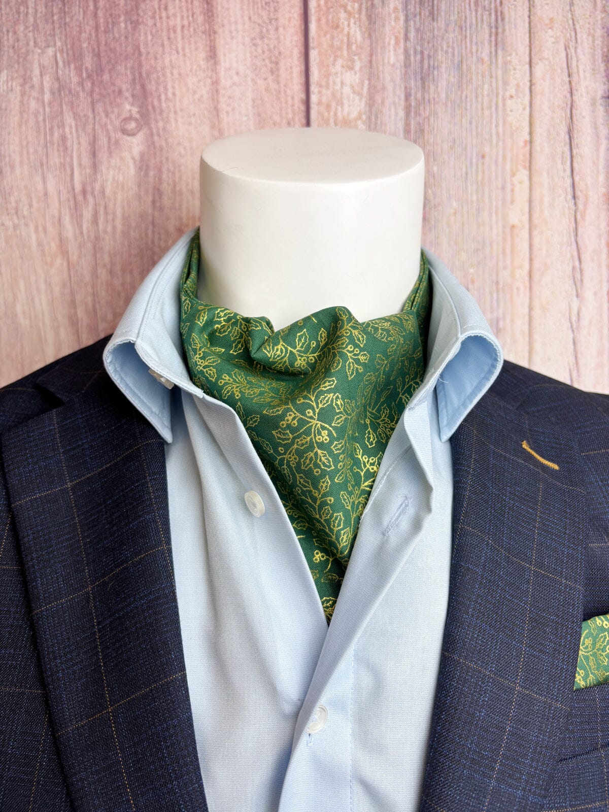 Green & Gold Holly Berries Cravat - Cravats - 