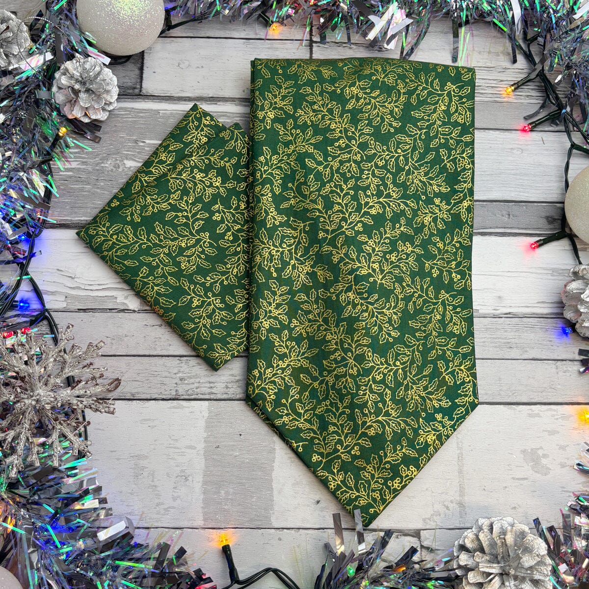 Green & Gold Holly Berries Cravat - Cravats - 