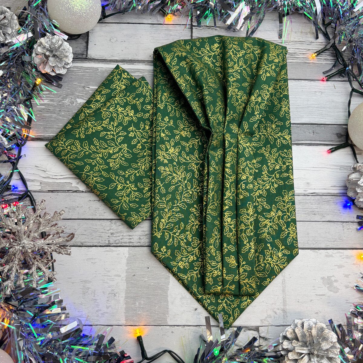 Green & Gold Holly Berries Cravat - Cravats - 