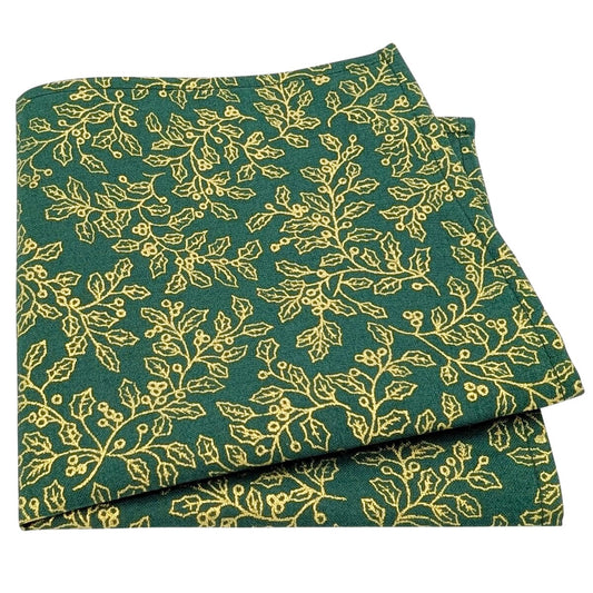 Green & Gold Holly Berries Pocket Square - Pocket Square - 
