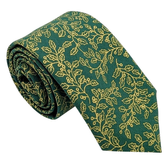Green & Gold Holly Berries Tie - Ties - 