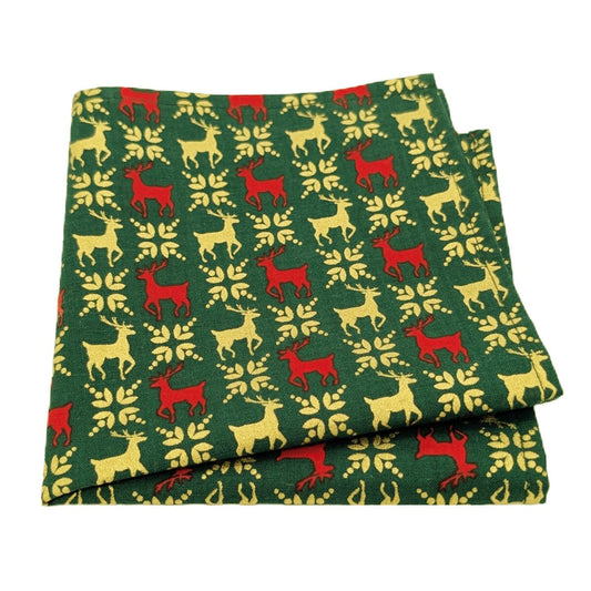 Green & Gold Reindeer Pocket Square - Handkerchiefs - 