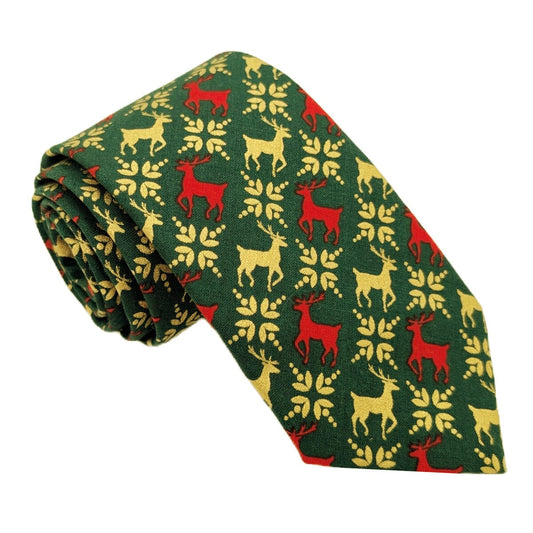 Green & Gold Reindeer Tie - Ties - 