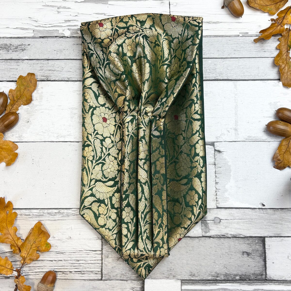 Green & Gold Silk Brocade Cravat - Cravats - 