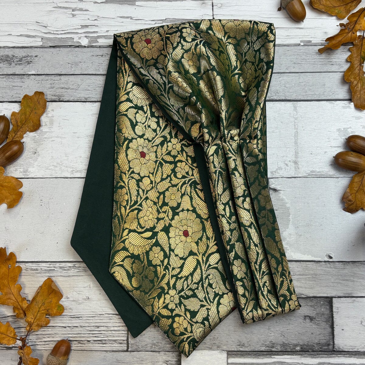 Green & Gold Silk Brocade Cravat - Cravats - 