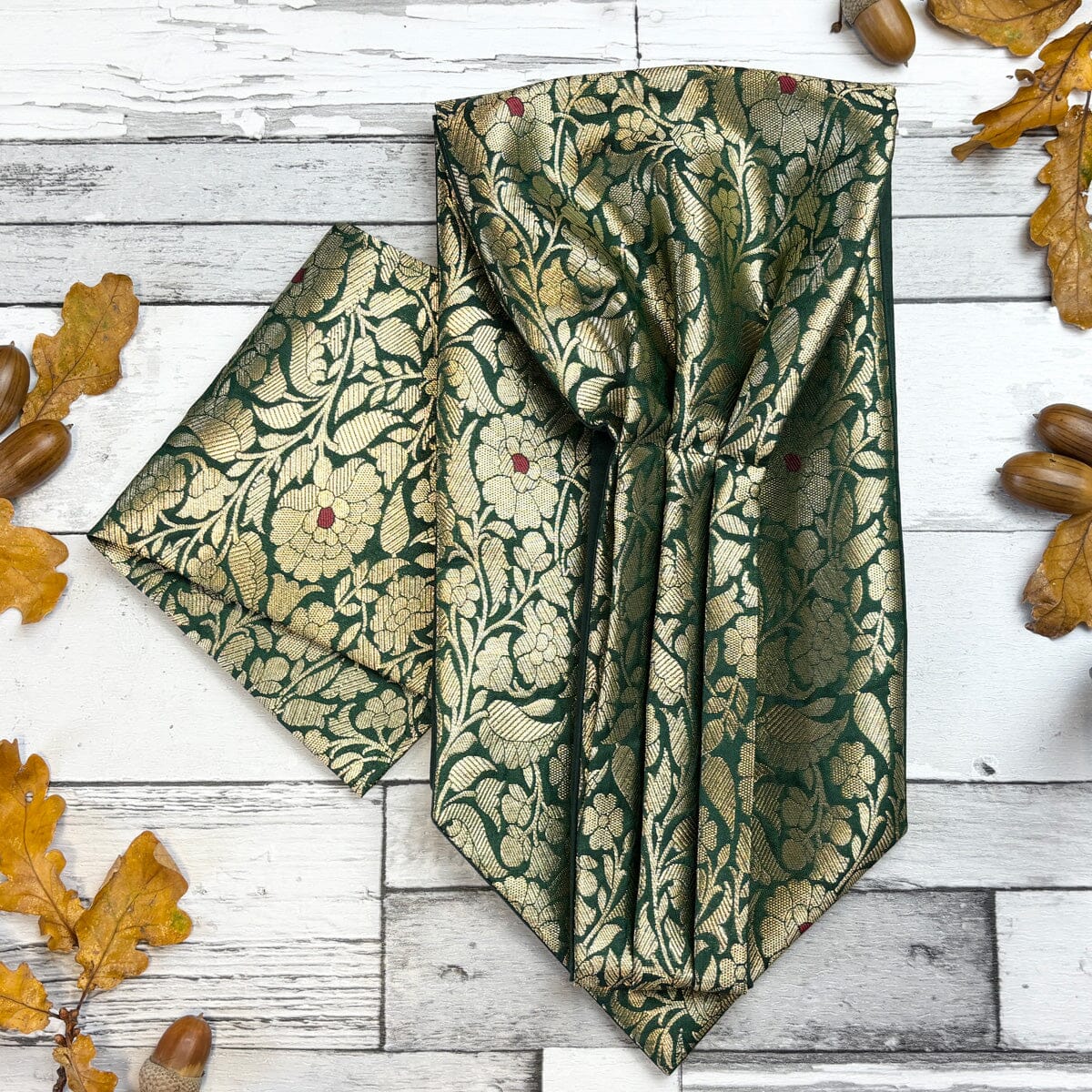 Green & Gold Silk Brocade Cravat - Cravats - 