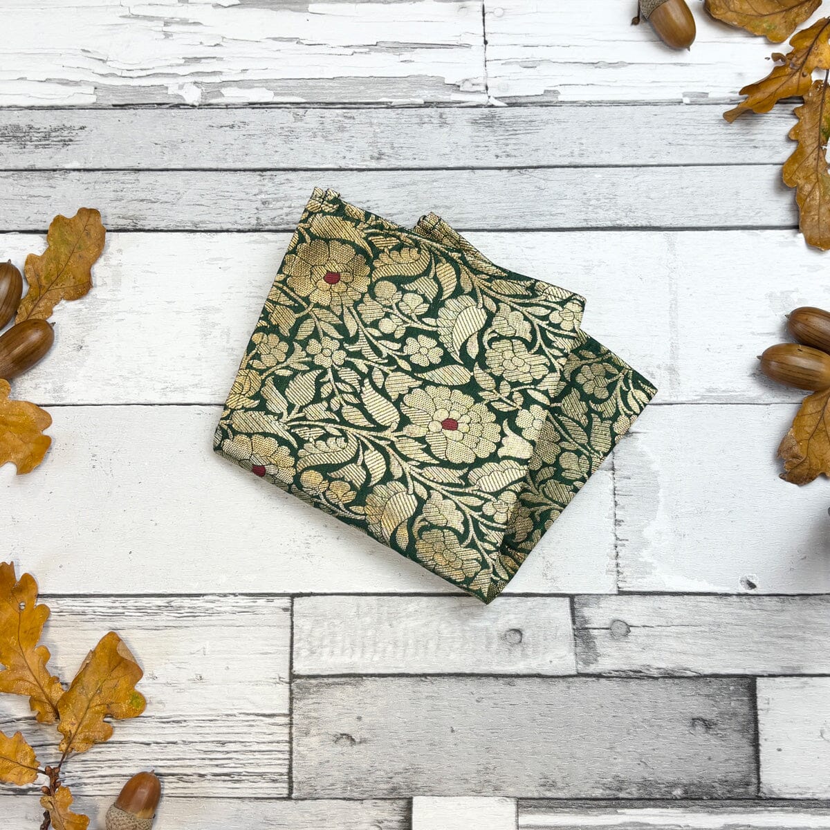 Green & Gold Silk Brocade Pocket Square - Handkerchiefs - 
